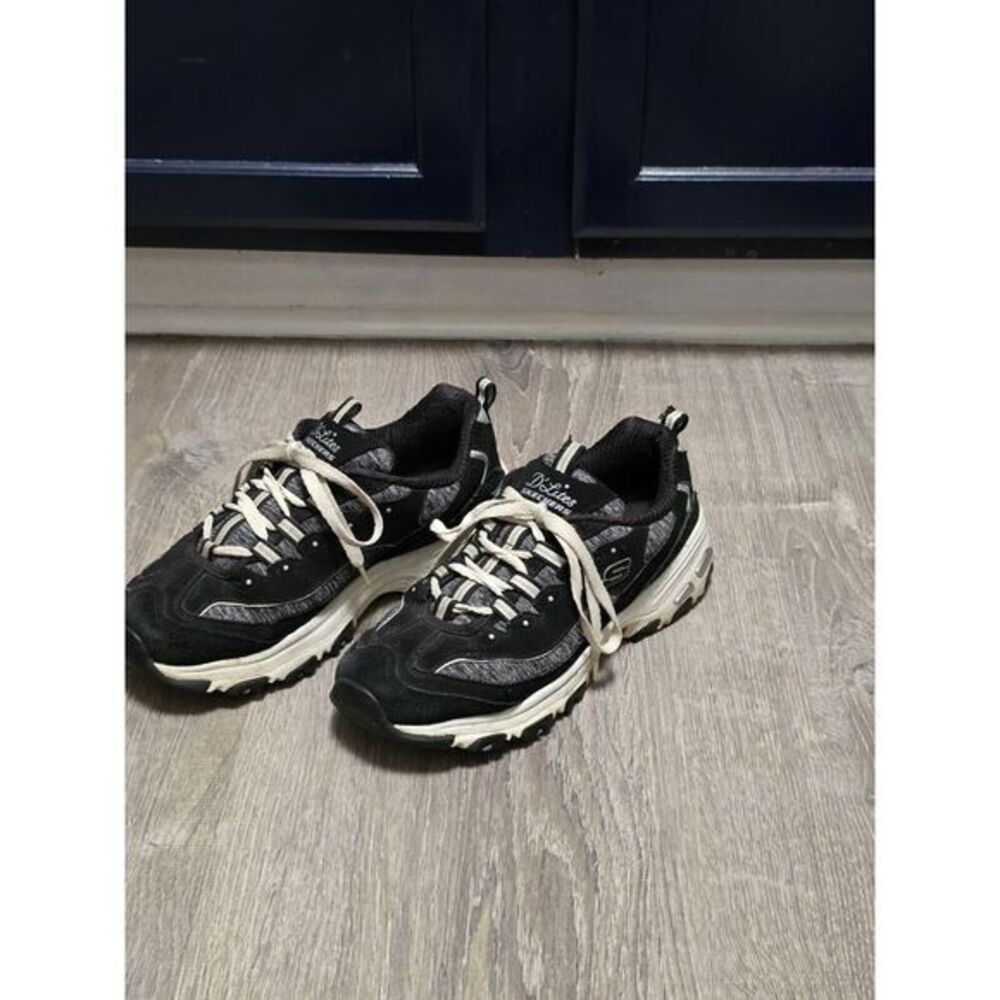 Skechers Womens D'Lites Black Athletic Sneakers Shoes Lace Up Size 9